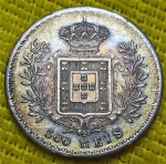 PORTUGAL - 500 Réis - 1891 - Prata (0,917) - 12,5 g - 30,59mm - KM 535 - Rei Carlos I - Maravilhosa Peça com Linda Pátina!