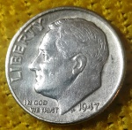 Estados Unidos - 1 dime - 1947 - Prata (.900) - 2.5 g - 17.9 mm - KM# 195 - Roosevelt Dime