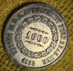 BRASIL - 1000 Reis - 1853 - Império - prata (.917) - 12,75 g - 30mm - 3º SISTEMA MONETÁRIO - 2º TIPO - P601 - EXCELENTE CONSERVAÇÃO