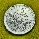 França - 1965 - 2 francs - Linda Moeda de Prata .835 - 12 gr. - 29 mm - Excepcional Estado de Conservação