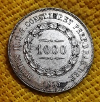 BRASIL - 1000 Reis - 1855 - Império - prata (.917) - 12,75 g - 30mm - 3º SISTEMA MONETÁRIO - 2º TIPO - P603