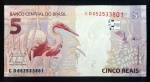 BRASIL - Cédula de 5 Reais - Série CD - C340  - Joaquim Levy / A.A. Tombini - Flor de Estampa