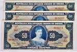 3 Cédulas do Brasil - 50 cruzeiros - 1961 - C028 - SOB/FE (leves manchas)