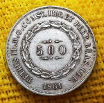 BRASIL - 500 Reis - 1861 - Império - prata (.917) - 6,3 g - 26mm - 3º SISTEMA MONETÁRIO - 2º TIPO - P594 - Linda Moeda