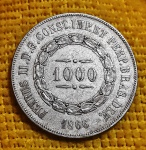 BRASIL - 1000 Reis - 1866 - Império - prata (.917) - 12,75 g - 30mm - 3º SISTEMA MONETÁRIO - 2º TIPO - P614