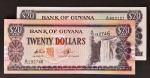 2 Cédulas - Guiana 20 dollars ( séries diferentes ) - FE