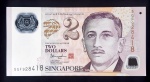SINGAPURA - 2 DOLLARS - CÉDULA EM POLIMERO - FLOR DE ESTAMPA