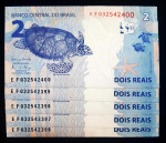 BRASIL - 5 Cédulas de 2 Reais SEQUENCIADAS - Série EF - C336 - Meirelles/Goldfajn - Flor de Estampa