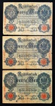 ALEMANHA - 3 CÉDULAS DE 20 MARK - ESCASSAS - Data: 02/04/1910 - conforme fotos