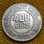 Brasil - 400 réis - 1921 - V111 - Data escassa - Cupro Niquel - Linda Moeda!