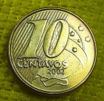 BRASIL - 10 CENTAVOS - 2002 - ANÔMALA: CUNHO FALHO NO CANTO INFERIOR DIREITO