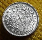 Portugal - 10 centavos - 1915 - Moeda de prata 835 - 2,5g
