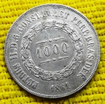 BRASIL - 1000 Reis - 1861 - Império - prata (.917) - 12,75 g - 30mm - 3º SISTEMA MONETÁRIO - 2º TIPO - P609
