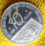 HOLANDA - 10 Florins - 1995 - Moeda Comemorativa do 300º aniversário da morte de Hugo de Groot - Prata (.800) - 15 g - 33 mm - KM# 220