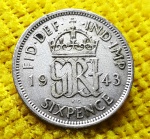 Reino Unido - Six Pence -1943 - PRATA - KM852