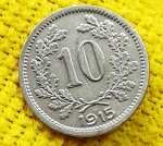 IMPÉRIO AUSTRO-HUNGARO - 10 HELLER - 1915