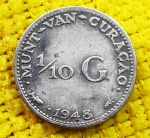 Curaçao - 1/10 florim - 1948 - Prata - 15 mm - Rainha Wilhelmina (1900 - 1948)