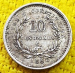 Uruguai -10 Centésimos - 1893 - Prata - 2.5Grs - 18mm - Km#14