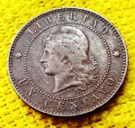 Argentina 1 centavo, 1891, Bronze, 25mm. KM# 32 - Apenas 605 mil peças cunhadas