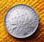 França - 1 Franc - 1917 - Prata .835  5 g  23 mm - KM#844