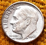 Estados Unidos - 1 dime - 1963D - Denver - Prata (.900) - 2.5 g - 17.9 mm - KM# 195 - Roosevelt Silver Dime