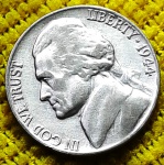 Estados Unidos - 5 cents - 1944P - Filadélfia - Prata (.350) - 5 g - 21.2 mm - KM# 192a - Jefferson Wartime Nickel