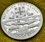 Portugal 1997 - 1000 Escudos - Prata 0.925 - 27g - 40mm - Edição comemorativa 100º Aniversário das Expedições Oceanográficas - Proof - Apenas 15 mil moedas cunhadas - Maravilhosa!