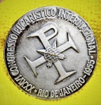 BRASIL - Medalha em alto relevo, com inscrição PIVS XII. POINT, MAX. No verso com inscrição XXXVI Congresso Eucaristico Internacional, Rio de Janeiro 1955 - Assinada por Montini. 51 gramas - 50 mm - Banhada a Prata