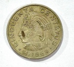 MOEDA MÉXICO -1964- 50 CENTAVOS - MBC- 23MM