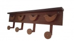 Cabideiro em madeira para 4 cabides representando pássaros, 80 x 27 cm.