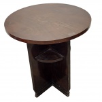Antiga Mesa de centro, art deco, com seu formato circular, em madeira nobre. Medida: 65cm.
