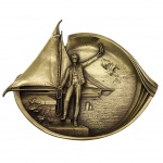 BRONZE  - Antiga placa decorativa, " Barqueiro", estilo Art Deco. Medida: 25cm x 22cm.