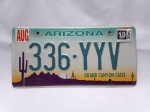 Maravilhosa Placa de carro americana - Do estado de Arizona nos Estados Unidos. Último ano de licenciamento 2019 - Números e letras em relevo - Grand Canyon State