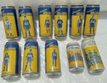 Lote Cerveja /Futebol Argentino -  11 latas de cerveja Boca Juniors: 9  latas (15,5cm de altura) com imagem de jogadores : Giutini, Acosta; Martinez; Soñora; Marcico; Montoya; Simon; Mac Allister; Mancuso e 2 latas do time (15,5cm e 12cm de altura)  1992 - vazias  abertas  no estado