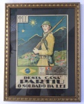 11 MILITARIA - REVOLUÇÃO DE 1932 - Cartaz original de época DESTA CADA PARTIU UM SOLDADO DA LEI, que era entregue pela M.M.D.C. ás famílias dos soldados paulistas que partiam para a frente de batalha. Nominal e assinado pelo comandante do 7º BCR, em moldura de vidro medindo 32,5 X 42 cm.