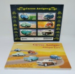 Kit Correios Bloco de Selos (6 selos) e Postais Carros Antigos (caixa com livreto com 12 postais)  ano de lançamento 2001  esta série especial traz os seis primeiros automóveis montados no Brasil: Romi Isetta ; Fusca VW1200; Aero Willys; Renault Gordini ; Simca Chambord ; DKW Vemag.- bloco de selos bem conservado (há uma marca de retirada de grampo na borda superior)  livreto contendo postais sem manuseio, íntegro - caixa dos postais com amassados e pequenos rasgos (vide foto)