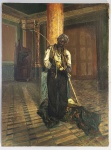 BERIMBAU  OST - ANTONIO FERRIGNO.(1863-1940) LINDA OBRA DO FINAL DO SEC. XIX REPRESENTANDO EX ESCRAVO DA FAZENDA SANTA GERTRUDES NO INTERIOR DA CAPELA DA FAZENDA SEGURANDO BERIMBAU. O PERSONAGEM FOI ESCRAVO DO BARÃO DE SÃO JOÃO DO RIO CLARO, DO MARQUÊS DE TRÊS RIOS E APÓS A ABOLIÇÃO DA ESCRAVATURA NO BRASIL PERMANECEU NA FAZENDA VIVENDO SOB OS CUIDADOS DO CONDE EDUARDO PRATES ATÉ O FIM DE SEUS DIAS. NOTE QUE O CONFESSIONARIO ATRÁS DO PERSONAGEM É O MESMO OFERTADO NO PROXIMO LOTE. VIDE NOS CRÉDITOS EXTRAS DESSE LOTE FOTOGRAFIA DO CONDE GUILHERME PRATES COM OS DOIS ÚLTIMOS EX ESCRAVOS VIVOS DA FAZENDA NA DÉCADA DE 1940.  FINAL DO  SEC. XIX OU INICIO DO XX. 54 X 38 CM    NOTA: Em 1897, Francisco Tommaso Ferrara assumiu as obras para o engrandecimento da Capela, transformada em Igreja vinculada por outorga Papal a Basílica de São João Laterano de Roma, com os mesmos privilégios e indulgências concedidas por S.S. o Papa Leão XIII. Suas arcadas das portas e janelas, altar mor e torre tem caraterísticas arquitetônicas goticisantes.   . No frontispício das grandes portas de entrada  projeta-se um enorme coronel de Conde sobre as inicias EP (Eduardo Prates) entrelaçadas (marca de pertença do Conde de Prates utilizada desde a obtenção do título nobiliárquico papal). O interior do templo é magnificamente guarnecido com vitrais de CONRADO SORGENICHT e pinturas decorativas com marmorizados também produzidas por esse brilhante artista. Finalmente o teto foi magnificamente decorado pelo pintor ANTÔNIO FERRIGNO (1863-1940). Na mesma época Ferrigno imortalizou em seis grandes telas as atividades da produção e beneficiamento do café na Fazenda Santa Gertrudes. As obras FLORADA, COLHEIRA, LAVADOURO, O TERREIRO, BENEFÍCIO e  EXPEDIÇÃO DO CAFÉ, estiveram na representação brasileira da EXPOSIÇÃO UNIVERSAL DE SAINT LOUIS nos EUA  em 1903 e de lá  retornaram para exposição em São Paulo quando alcançaram significativo sucesso de crítica e de público. Hoje estas obras de arte podem ser admiradas com destaque  em uma ala do  MUSEU DO IPIRANGA.Na Fazenda Santa Gertrudes, desde o início os padres que a serviram, pertenciam às ordens religiosas italianas: Scalabrinos e posteriormente Stigmatinos. Como em toda a zona da cafeicultura, o sacerdote não residia na Fazenda, mas sua presença era constante. Ao contrário do que era comum, aqui suas funções eram ambivalentes, de um lado, cuidava de assegurar a assistência espiritual dos trabalhadores católicos, e em sua maioria imigrantes italianos, o que era totalmente exequível, em virtude da identidade de origem. Imaginemos o quanto era importante para o imigrante italiano trabalhar numa Fazenda cuja Capela lhe dava as mesmas regalias das grandes Igrejas da terra natal e ainda ser atendido espiritualmente por padres de sua nacionalidade. De outra parte, o patrão, Conde Papal, na medida em que era atendido por padres vindos diretamente da Itália, estava sendo atendido à altura de seu status. Porém, o mais importante era que ao cuidar do trabalhador, em especial italiano, o sacerdote servia como um elemento tendente a garantir a fixação desse trabalhador na fazenda.