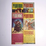 Hq 1: Pequenina; A Volta do Capitão Blood. N6. 1964. Editora Ebal. Idioma: Português. Revista em regular estado de conservação. Rasura na capa.Hq 2: Pequenina; A Ilha do tesouro. N4. 1964. Editora Ebal. Idioma: Português. Revista em regular estado de conservação. Rasuras na capa, possui desgastes.Hq 3: Pequenina; O Homem da Máscara de Ferro. N5. 1964. Editora Ebal. Idioma: Português. Revista em regular estado de conservação. Rasuras na capa.Hq 4: Pequenina; Ivanhoe de Sir Walter Scott. n2. 1964. Editora Ebal. Idioma: Português. Revista em regular estado de conservação. Rasuras, desgastes e sujidades na capa.Revistas de histórias em quadrinhos usadas, podendo apresentar: marcas de uso, manuseio e desgastes devido a ação do tempo; escurecimento devido à oxidação; anotações, rasuras e grifo e pontos de oxidação.