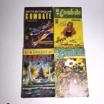 Hq 1: Almanaque Combate; a batalha da Grã Bretanha. XXXX. Editora Taika. Idioma: Português. Revista em regular estado de conservação. Hq 2: Almanaque Combate; O Lobo do Mar. 1970. Editora Taika. Idioma: Português. Revista em regular estado de conservação. Rasura na capa.Hq 3: Almanaque Combate; A-1G Ncrs. 1969. Editora Taika. Idioma: Português. Revista em regular estado de conservação. Rasura na capa.Hq 4: Almanaque Combate; numero 3 - Castelo. 1970. Editora Taika. Idioma: Português. Revista em regular estado de conservação. Revistas de histórias em quadrinhos usadas, podendo apresentar: marcas de uso, manuseio e desgastes devido a ação do tempo; escurecimento devido à oxidação; anotações, rasuras e grifo e pontos de oxidação.