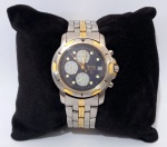 BULOVA, Marine Star, Suíça, Relógio de pulso, caixa e pulseira confeccionado em aço com douração, com calendário e cronógrafo. Movimento a Quartz. Nº de série: SW-5368, Possui ranhuras na pulseira. Funcionando, porém, sem garantias futuras.