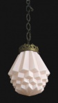 LUSTRES, Lustre de teto para 1 lâmpada em opalina na tonalidade rosa, anos 50, guarnições em bronze. seguindo o estilo art decó. Med.: 72cm.