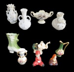 PORCELANA, Lote com 10 peças em porcelana, de modelos, tamanhos e decorações distintas. Med.: Maior: 8cm. Menor: 3,5cm.