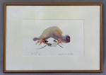 QUADRO, uma (1) aquarela, assinatura não identificada e datada de 1999 no CIE, intitulada no CID, emoldurada, medindo com moldura 37,5 x 26,5 cm, verso com dedicatória em 17/05/2000 para a artista plástica Ivoticí Becker Altmayer Knoff e localização Argentina.