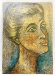 IVOTICÍ, um (1) Retrato Feminino Perfilado, técnica mista sobre madeira, assinado no CID, sem moldurada, medindo 38,5 x 27,5 cm, (Ivoticí Becker Altmayer Knoff, 1921, Lajeado, RS; 2017, Rio de Janeiro, RJ; pintora, escultora, ceramista e professora; esposa do pintor, desenhista, ceramista e professor, Udo Horst Knoff).