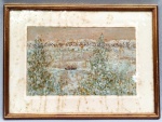 LYGIA, uma (1) paisagem lacustre, aquarela, assinado e datado 1965 no CID, emoldurada e envidraçada, medindo com moldura 44,5 x 32,5 cm, possui manchas.