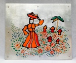 QUADRO, um (1) representando mulher carregando cesta de frutas na cabeça, técnica mista sobre chapa de alumínio, sem autoria, medindo 39 x 33 cm.