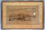 ÁGUA FORTE, uma (1) antiga francesa, VUE DU CHATEAU ROYAL D AMBOISE, Jacques Rigaud, emoldurada e envidraçada, medindo com moldura 71 x 49 cm, possui manchas.