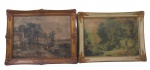 QUADROS, Duas colagens sobre eucatex representando paisagem com figuras, emoldurados em madeira medindo: 46x35cm.