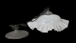 LUSTRES, Lustre em alumínio pintado na cor preta, com cúpula em vidro opalinado. Fiação no estado. Med.: 69x29cm.