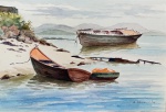 G. VERCILLO, uma (1) paisagem praia com barcos ancorados, ASPC (aquarela sobre papel cartonado), assinado no CID, sem moldura, medindo 25 x 17 cm, (Guilherme Vercillo, 1939, Niterói, RJ, pintor, discípulo de Aluísio Vale; em 1967 participou do XX Salão Fluminense de Belas Artes).